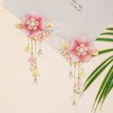 1pair Chinese Hanfu Hair Accessories Red Flower Hairpins