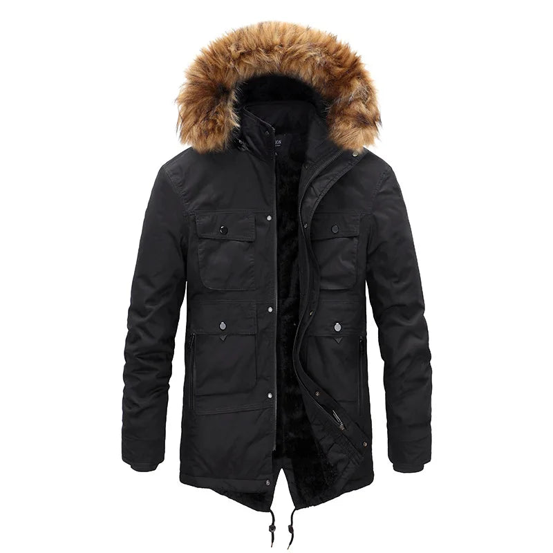 2024 New Winter Men Long Coat Military Fur