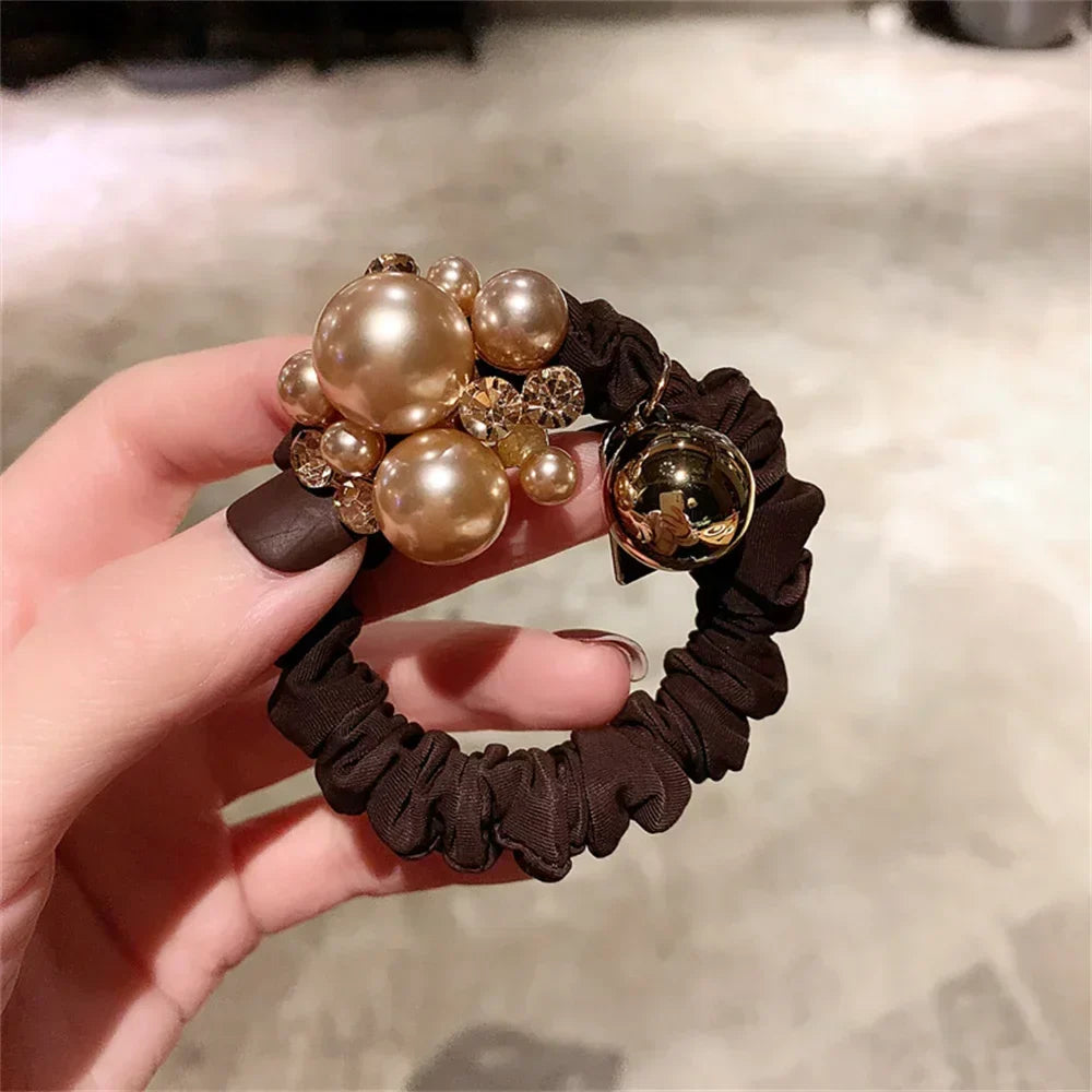 Luxury Rhinestone Pearl Hair Ties Ropes Women Girls