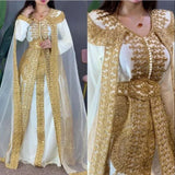 Yellow Eid Moroccan Kaftan Farasha Georgette Jilbab Dress