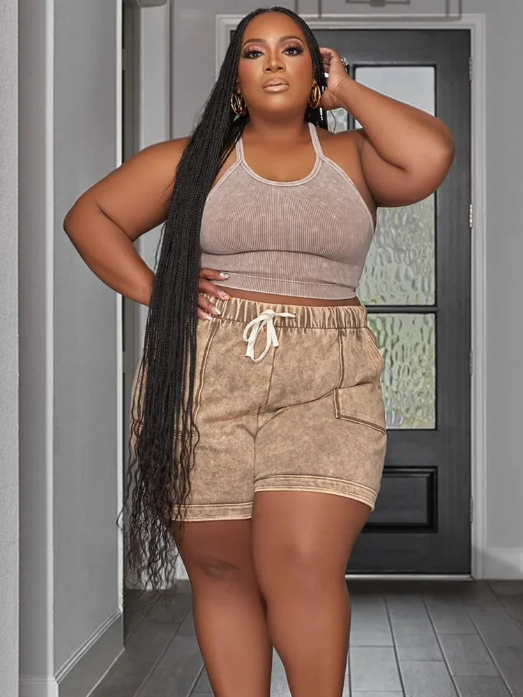 Plus Size Women Tracksuit L4XL Summer Cami Tank