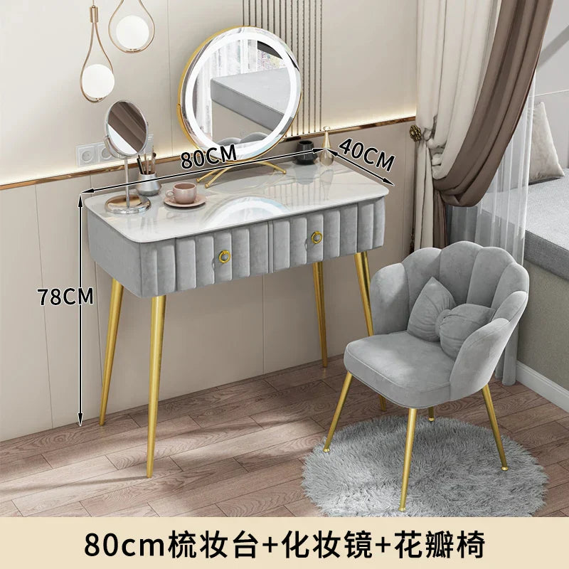 Luxury Nordic Dressing Table Mirror Chair Bedroom LED