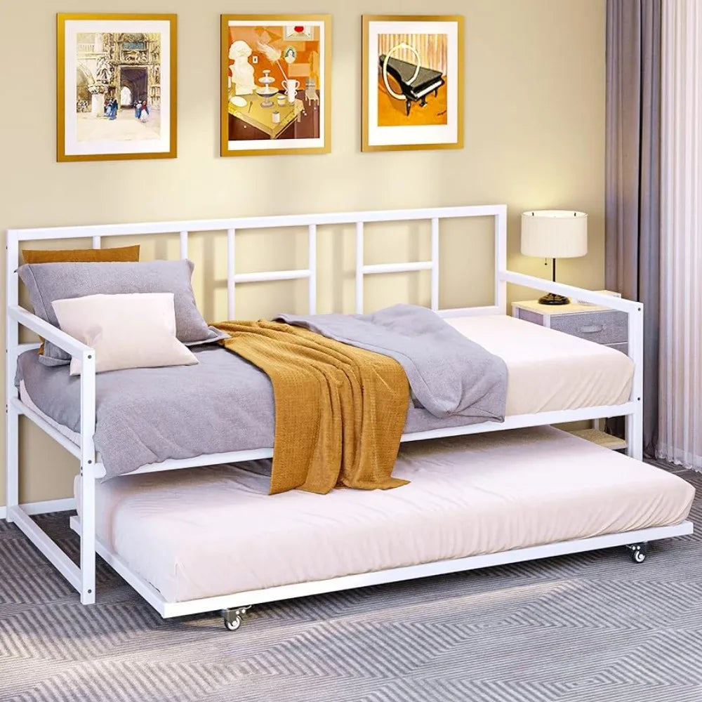 Twin beds with pull-out rests, steel plate supports,