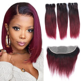 Brown Ombre Highlight Straight 3 Bundles with 13x4