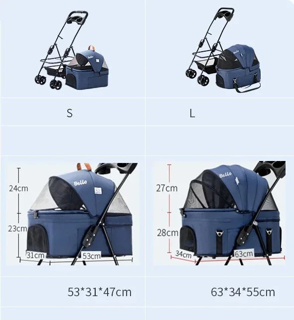 Detachable Pet Trolley 4 Wheel Universal Dog Stroller