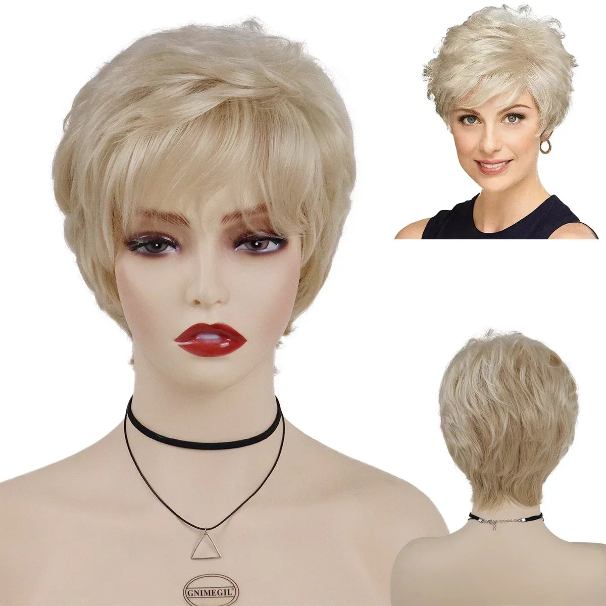 GNIMEGIL Synthetic Short Pixie Cut Wig Women Natural