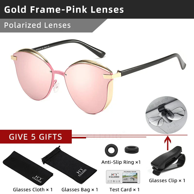CLLOIO Fashion Polarized Sunglasses Women Cat Eye Driving