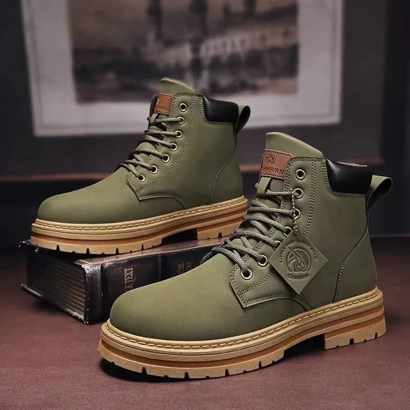 Green Men Ankle Boots Platform Men's Leather Shoes