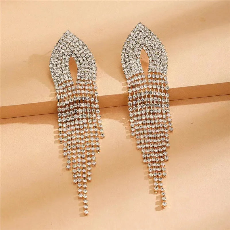 Fashion Statement Earring Long Full Rhinestone Big Earrings