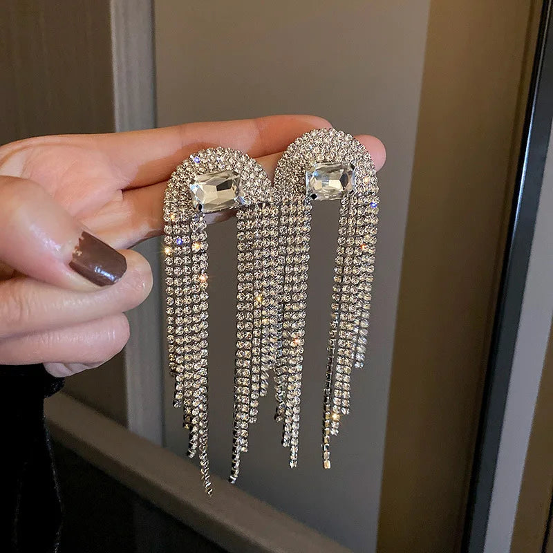 Fashion Statement Earring Long Full Rhinestone Big Earrings