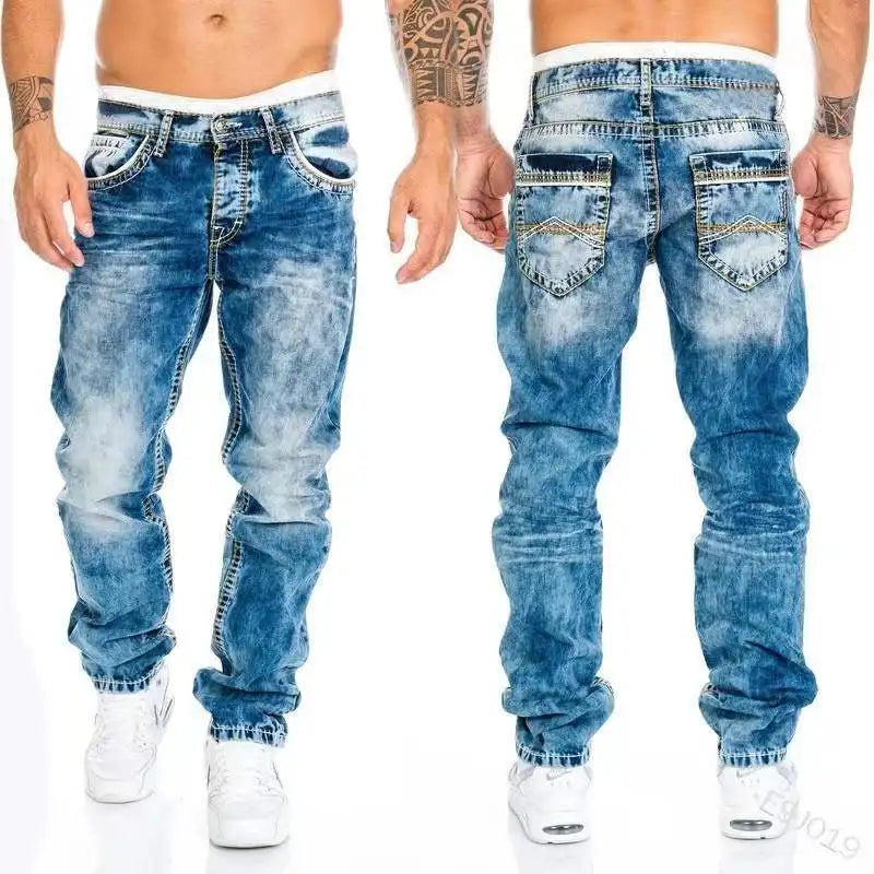 Straight Jeans Man Vintage Wash Denim pants Spring