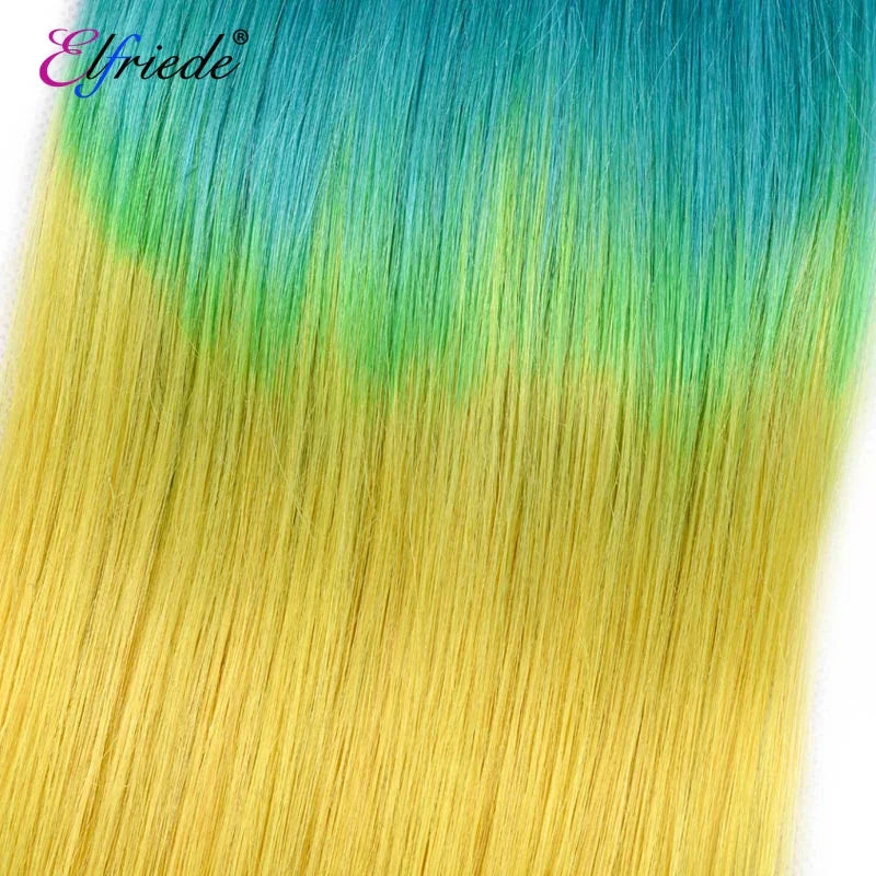 Elfriede BlueGreenYellow Straight Ombre Colored Hair Bundles with