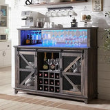 OKD Farmhouse Coffee Bar Cabinet with LED Lights,