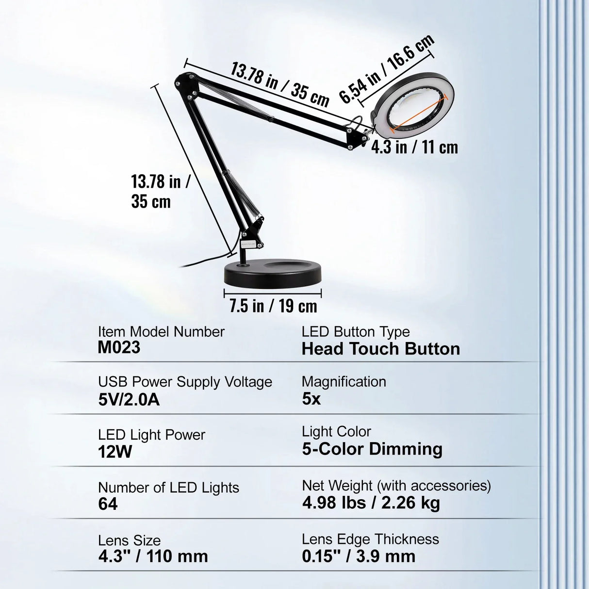 VEVOR Magnifying Glass with Light 5X Magnifying Lamp