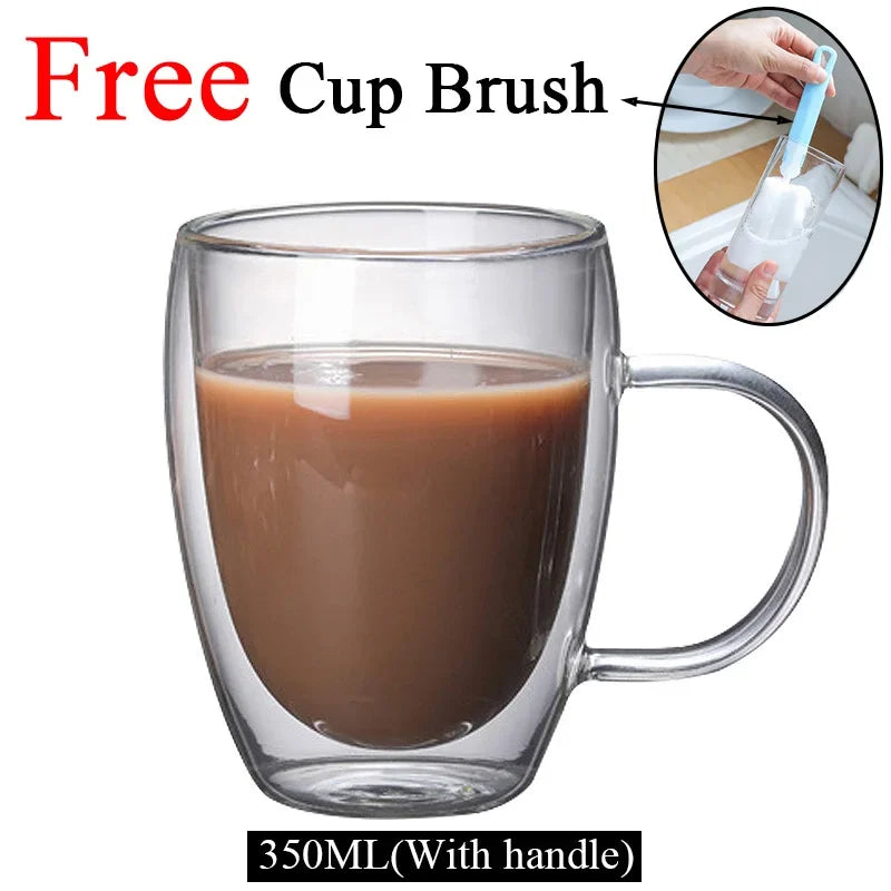 Double Wall High Borosilicate Glass Mug Heat Resistant