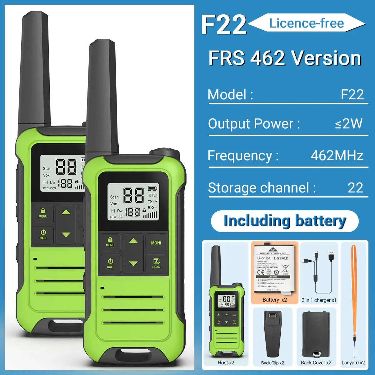 2PCS Baofeng F22 Walkie Talkie Portable Mini Communication