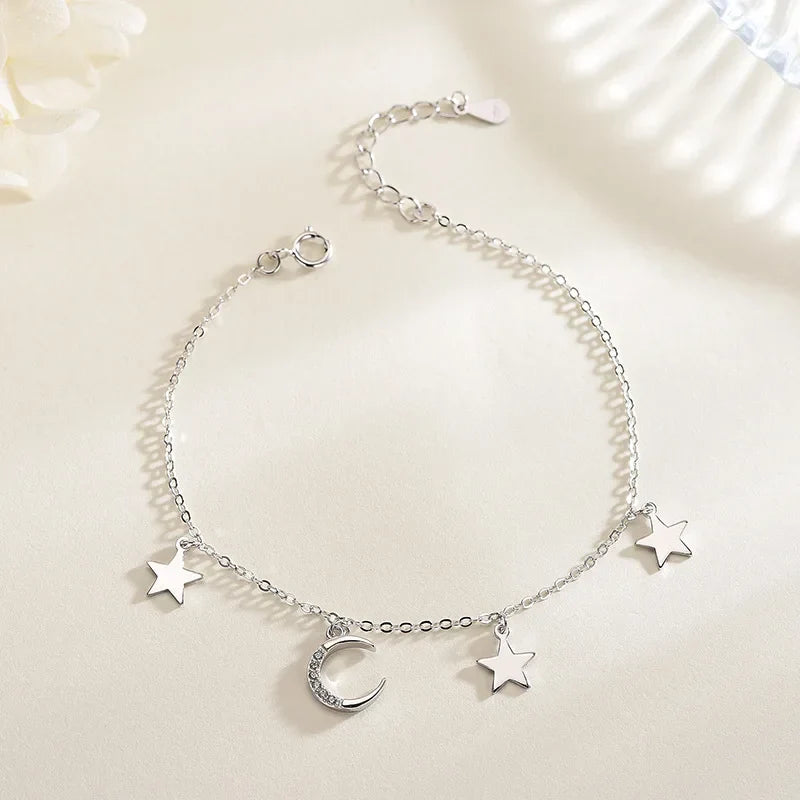 ANENJERY Zircon Moon Star Pendant Chain Bracelets for