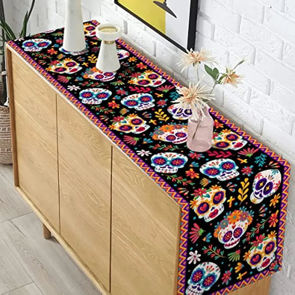 Mexican Day of The Dead Linen Table Runners