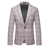 Red Striped Plaid Suit Jacket Men's Double Breasted