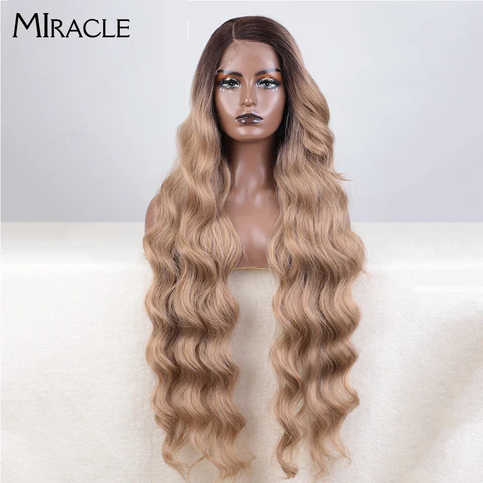 MIRACLE Synthetic Lace Front Wigs For Women Long