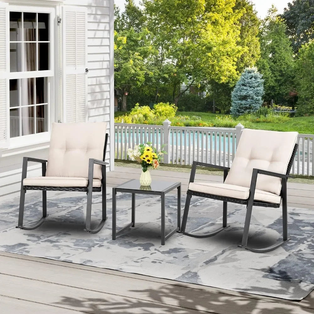 Patio Chairs 3 Piece Wicker Rocking Chair Outdoor