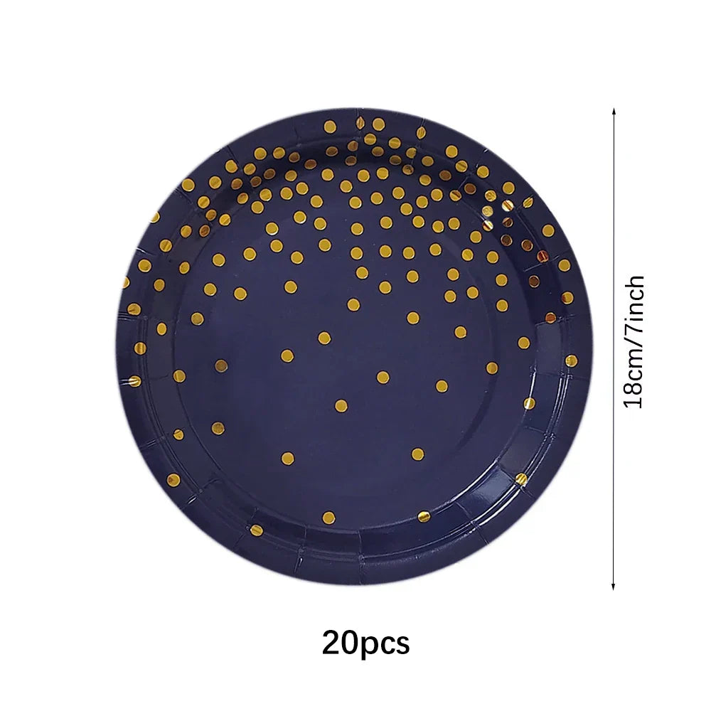 Dark Blue Gold Dot Disposable Tableware Set Paper