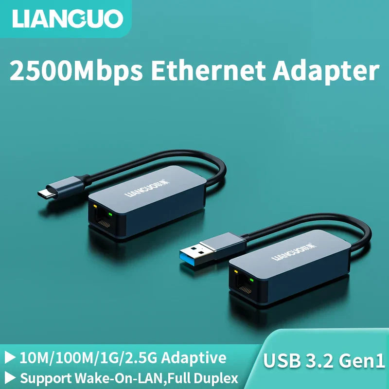 LIANGUO 2500Mbps Ethernet Adapter USB 3.0 Type-C To