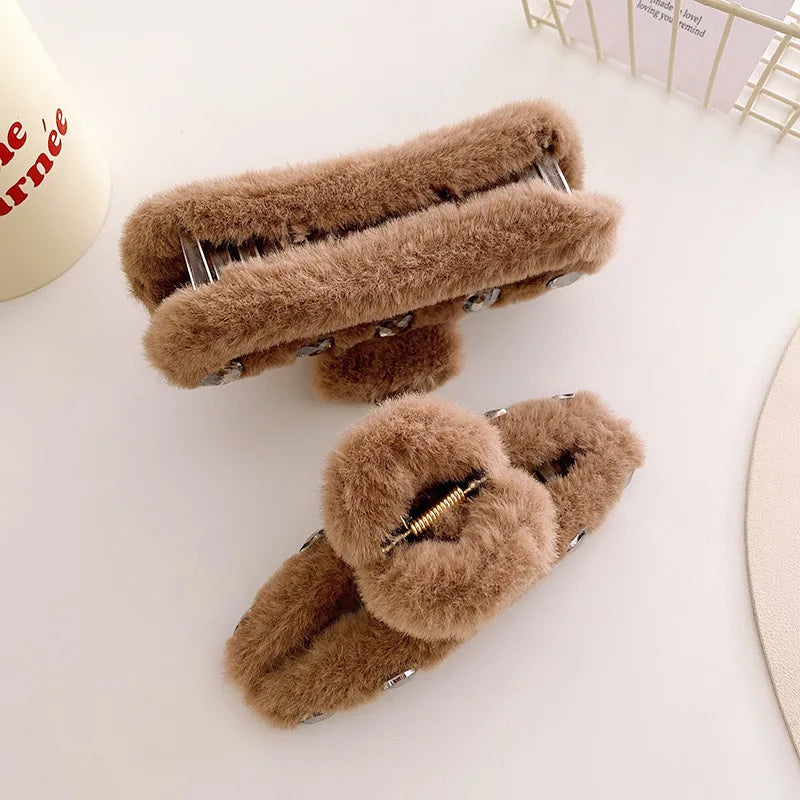 Autumn Winter Retro Oversized Geometric Plush Hair Clip