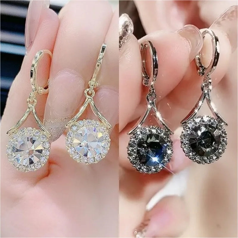 Trendy Round Crystal Drop Earrings For Women Luxury