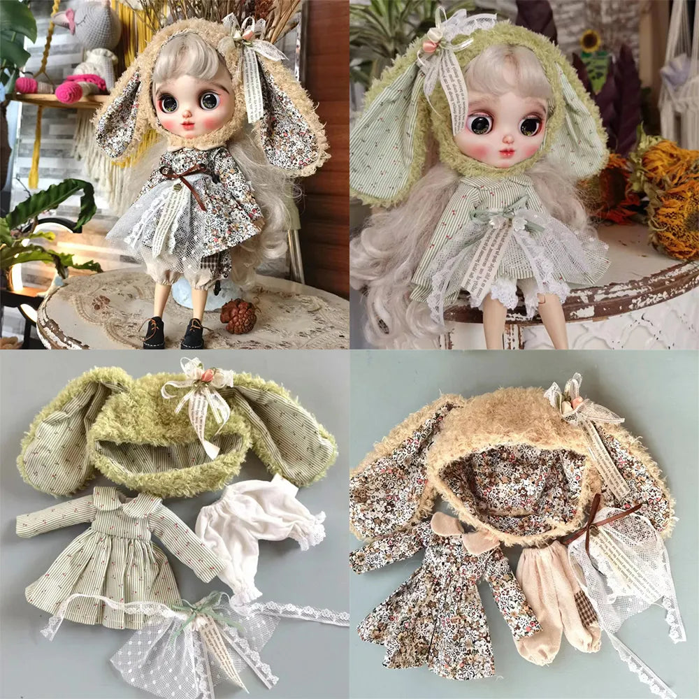 Handmade Doll Skirt Dress With Big Ear Rabbit