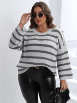 GIBSIE Plus Size Drop Shoulder Button Detail Striped