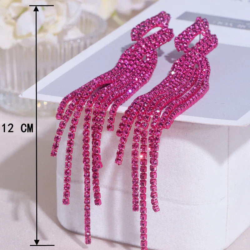 2022 New Sparkling Full Rhinestone Long Tassel Dangle