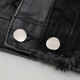 American High Street Washed Gray-black Stitching Pierced Denim