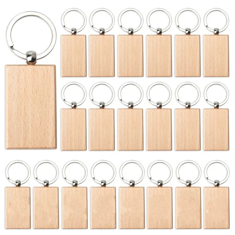 20 Pieces Blank Wooden Keychain Rectangular Key ID