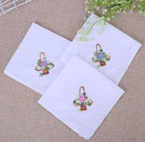 DHL200pcs Handkerchief Cotton Floral Embroidery Lace Edge Square