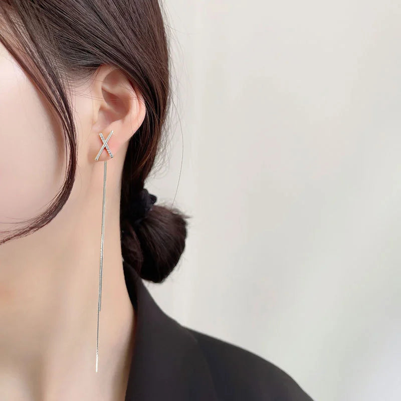 2023 Simple Cross Long Chain Tassel Drop Earrings