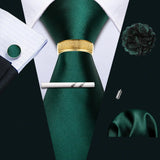 Barry.Wang Silk Mens Tie Hanky Cufflinks Clip Brooch