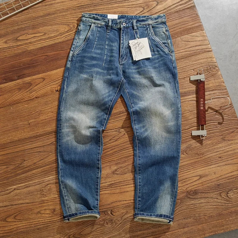 Nostalgia washed heavy slim-fit straight stretch jeans male