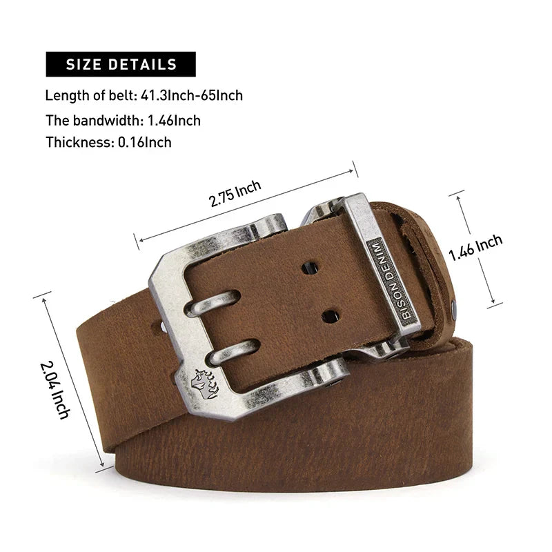 BISONDENIM Luxury Designer Belts for Men Vintage Spilt