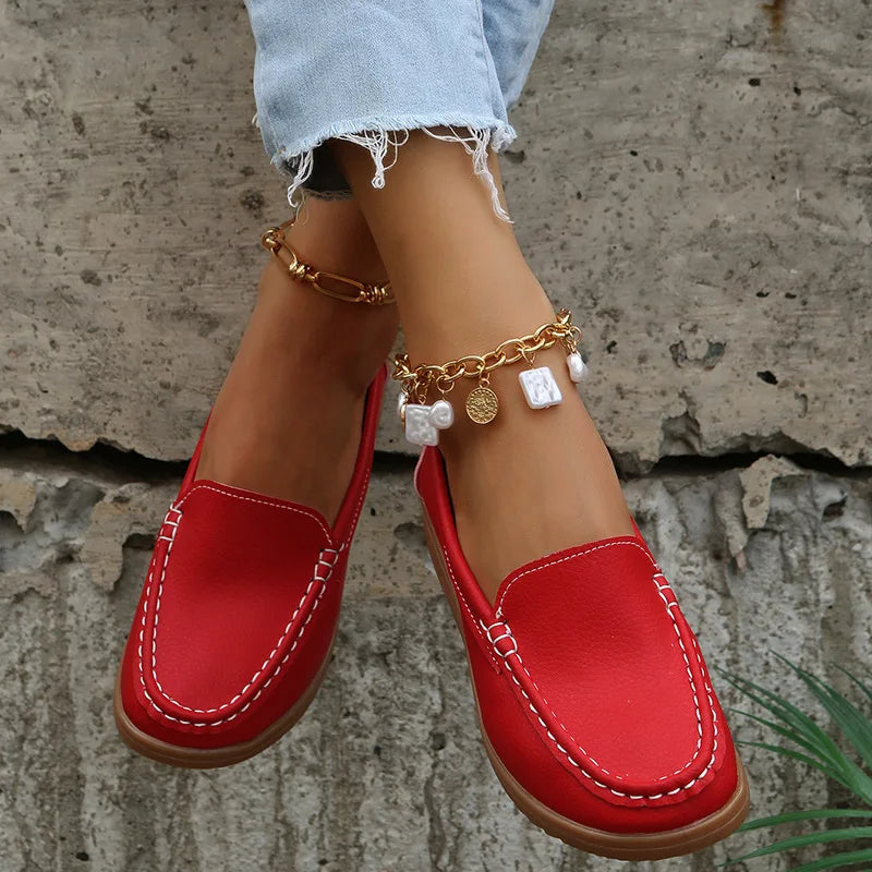 Casual Women's Shoes Women Design White Red Loafers
