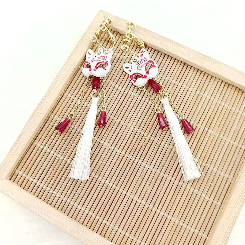 Vintage Fox Mask Earrings for Women Japanese Style