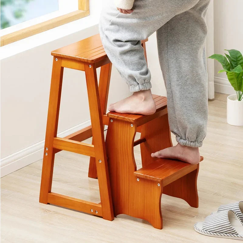 Solid Pine Wood High Stools Kitchen Multifunctional Step