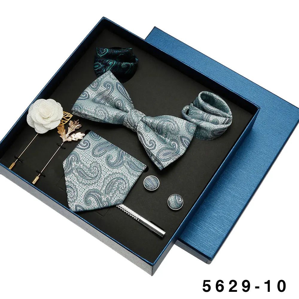 Black Mens Neck Tie Gift Set Bowtie Pocket