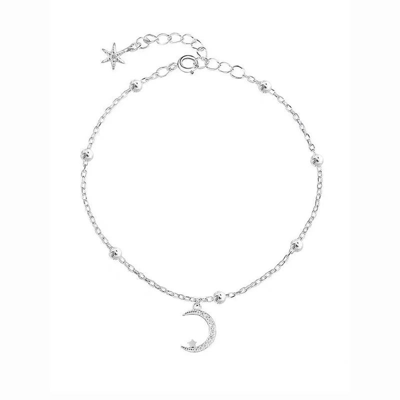 ANENJERY Zircon Moon Star Pendant Chain Bracelets for