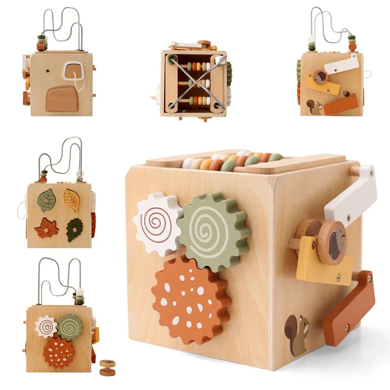 Baby Montessorri Toys Wooden Five-in-one Wooden Multifunctional Toys