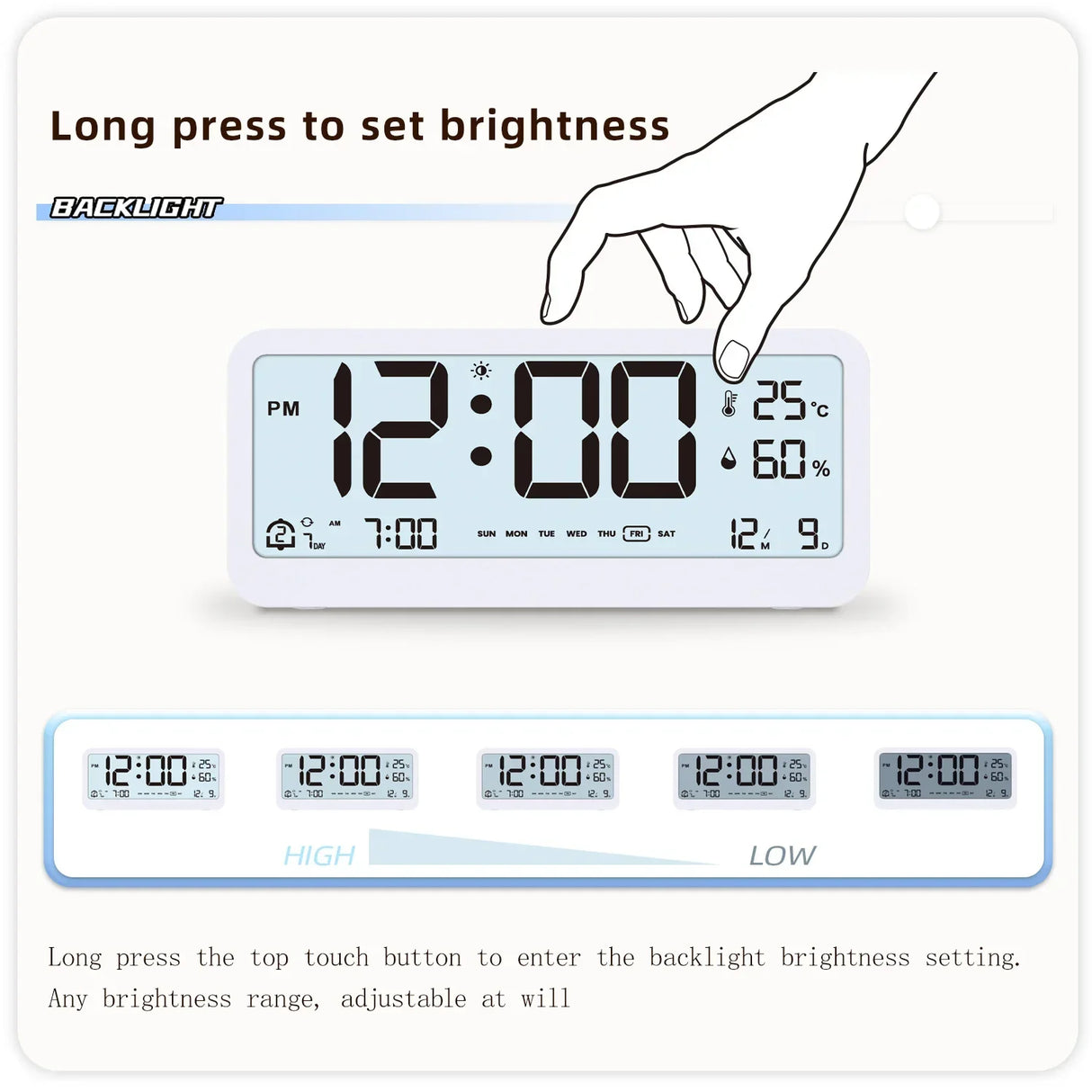 Digital Alarm Clock Table Electronics Wall Temperature Humidity