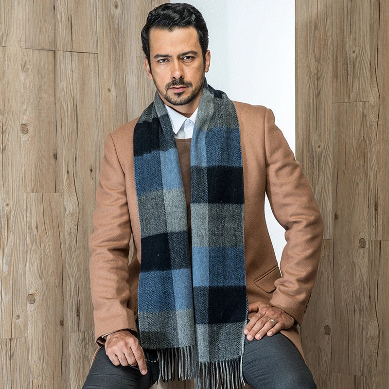 High Quality 100 Wool Scarf Men Autumn Winter