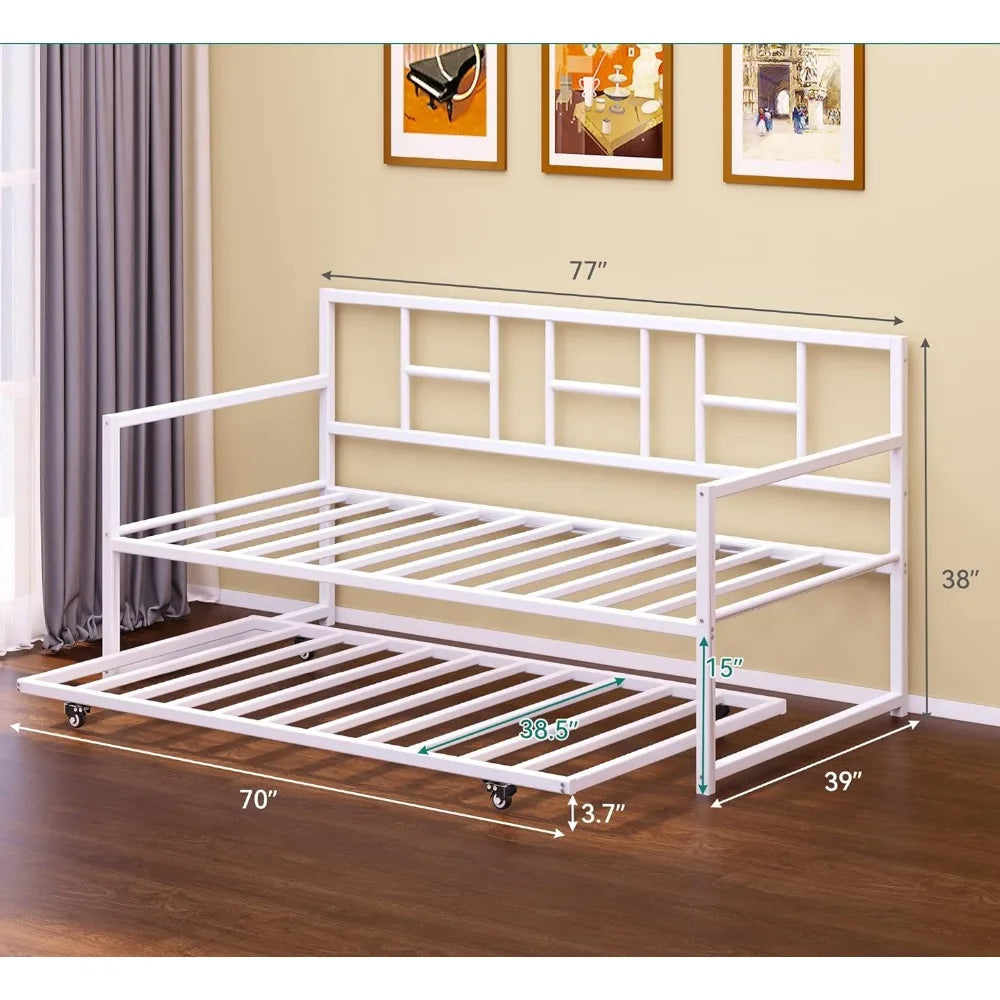 Twin beds with pull-out rests, steel plate supports,