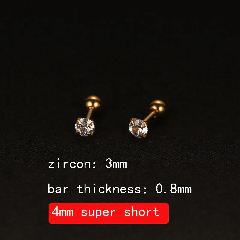 2PCS 4mm Short Ear Studs Earring Outside Upper