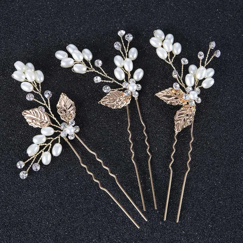 3pcs White Flower U Shaped Hairpin Pearl Elegant
